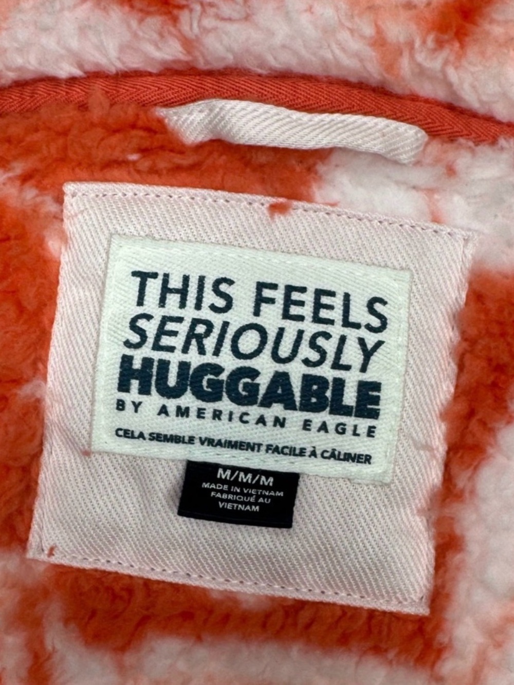 American Eagle Red/White Bear Hug Cozy Sherpa Zip Jacket Size Med Oversized Fall - Picture 11 of 13